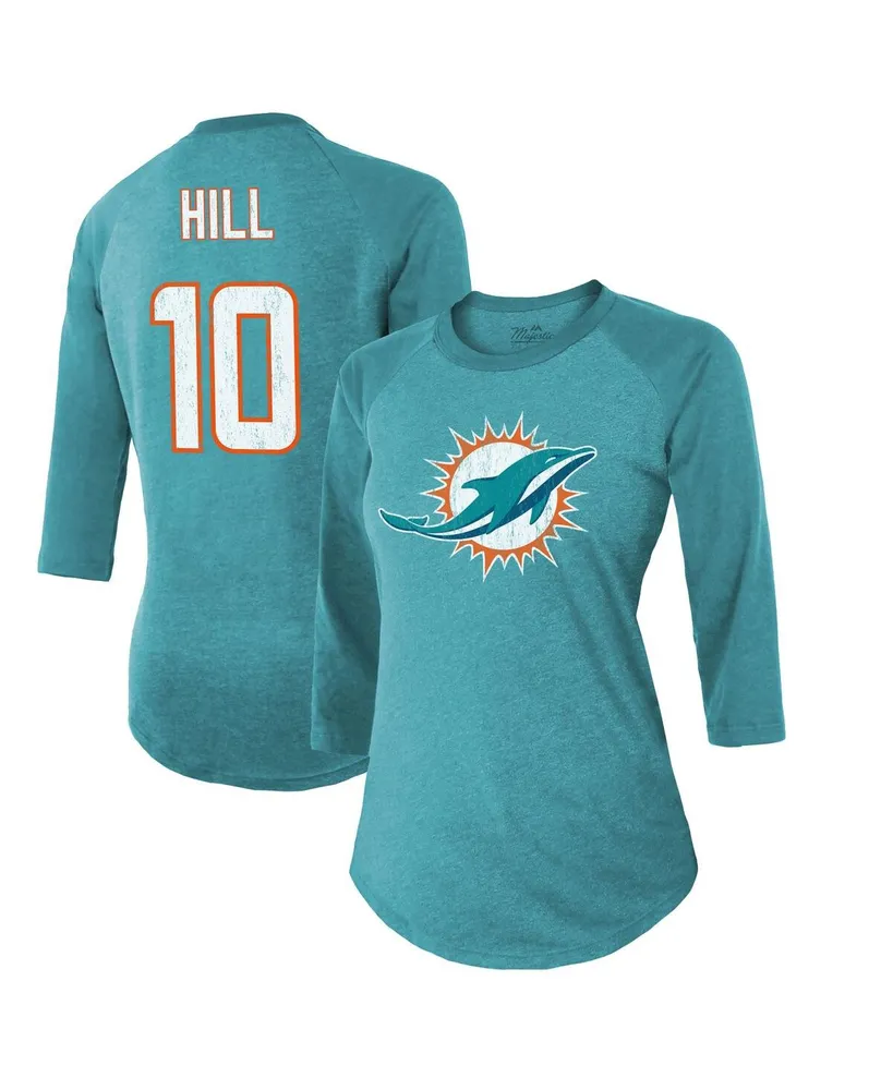 Nike Women's Miami Dolphins Orange and Aqua Football Pride Raglan  3/4-Sleeve T-shirt