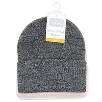 Hudson Baby Unisex Adult Knit Cuffed Beanie 3pk, Pink White, Adult