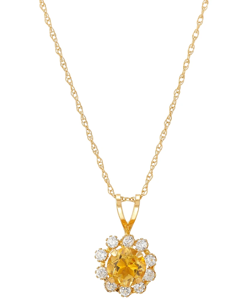 Lab-Grown Blue Sapphire (5/8 ct. t.w.) & Lab-Grown White Sapphire (1/3 ct. t.w.) Halo 18" Pendant Necklace in 14k Gold (Also in Citrine & Lab-Grown Op