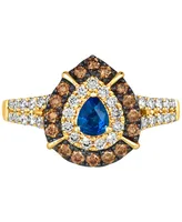 Le Vian Blue Sapphire (1/3 ct. t.w.) & Diamond (3/4 ct. t.w.) Teardrop Halo Ring in 14k Gold