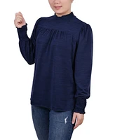 Ny Collection Petite Long Sleeve with Smocking Details Top