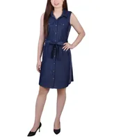 Ny Collection Petite Sleeveless Belted Denim Dress