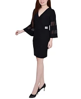 Ny Collection Petite Sheer-Sleeve Wrap Dress