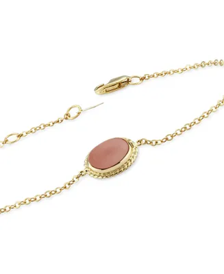 Genuine Coral Chain Bracelet in 14k Yellow Gold
