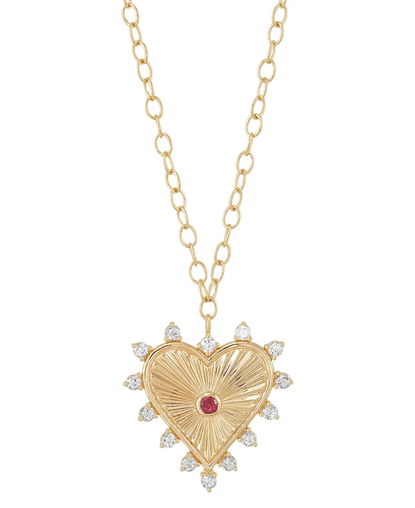 Rhodolite Garnet (1/8 ct.tw.) and White Topaz (1 ct.tw.) 18" Heart Pendant Necklace in 14k Gold-Plated Sterling Silver