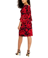 Connected Petite Printed Round-Neck Side-Tab Dress