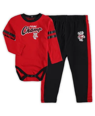 Infant Boys and Girls Red, Black Wisconsin Badgers Little Kicker Long Sleeve Bodysuit and Sweatpants Set