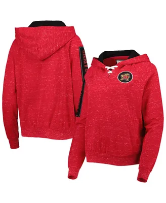 Women's Colosseum Red Maryland Terrapins The Devil Speckle Lace-Placket Raglan Pullover Hoodie