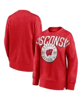 Women's Fanatics Heathered Red Wisconsin Badgers Jump Distribution Pullover Sweatshirt