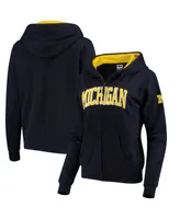 Women's Stadium Athletic Navy Michigan Wolverines Arched Name Full-Zip Hoodie