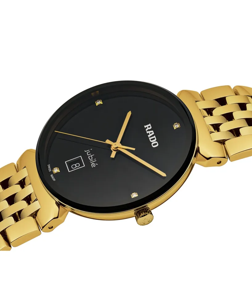 Rado Unisex Swiss Florence Classic Diamond Accent Gold Tone Stainless Steel Bracelet Watch 38mm