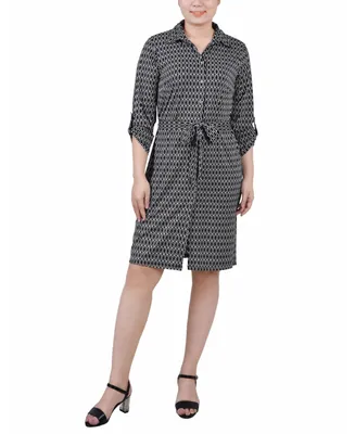 Ny Collection Petite 3/4-Sleeve Printed Shirt Dress