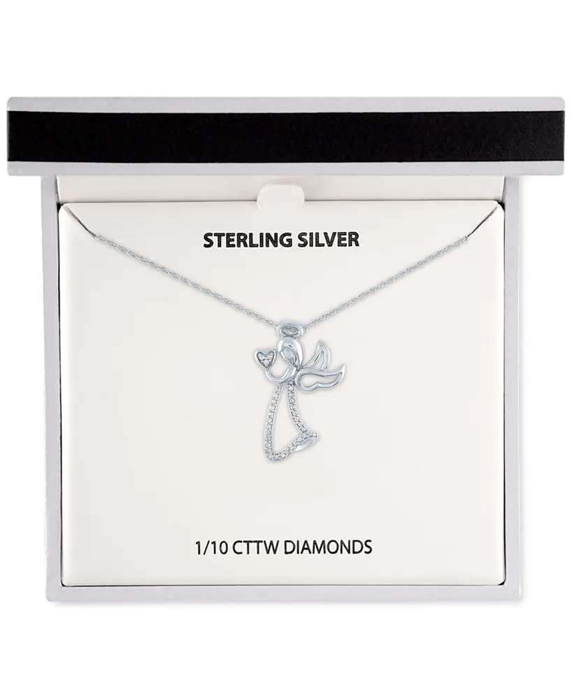 Diamond Angel Pendant Necklace (1/10 ct. t.w.) in Sterling Silver