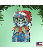 Designocracy Mardi Gras Santa Cat Wooden Ornament by Laura Seeley Pets Decor Set of 2