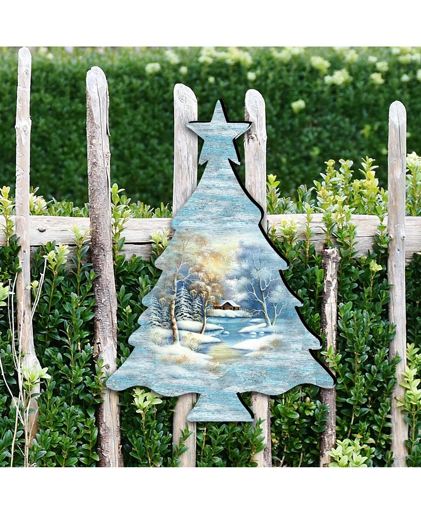 Designocracy Scenic Winter Tree Wooden Decor