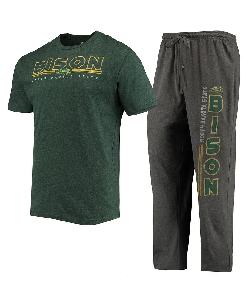 Men's Concepts Sport Heathered Charcoal, Green Ndsu Bison Meter T-shirt and Pants Sleep Set