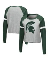 Women's Colosseum Heathered Gray, Green Michigan State Spartans Decoder Pin Raglan Long Sleeve T-shirt