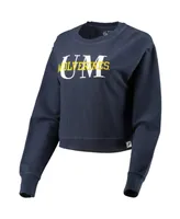 Women's League Collegiate Wear Navy Michigan Wolverines Classic Corded Timber Crop Pullover Sweatshirt