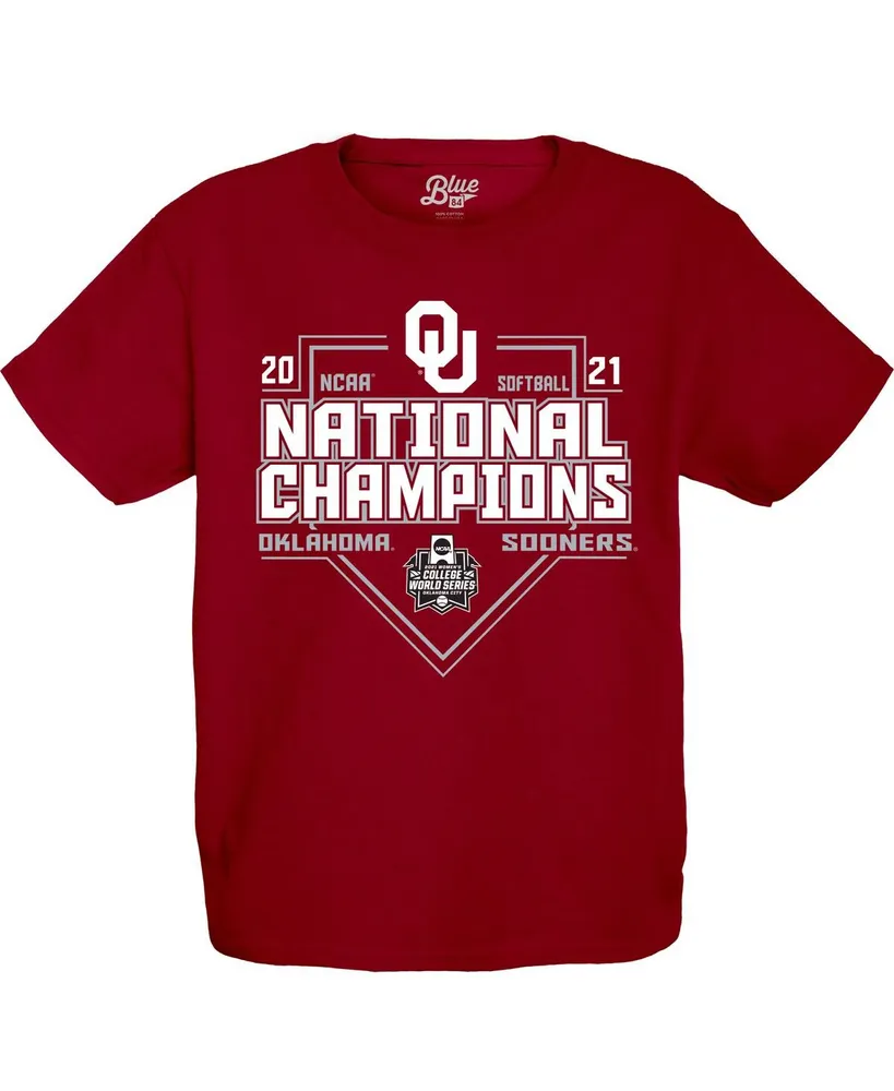 Boys Youth Blue 84 Crimson Oklahoma Sooners 2021 Ncaa Softball Women's College World Series Champions Schedule T-shirt