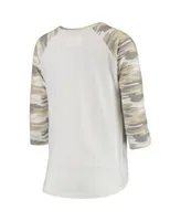 Women's White and Camo Michigan State Spartans Boyfriend Baseball Raglan 3/4-Sleeve T-shirt