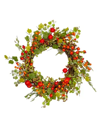 Apples and Berries Artificial Fall Harvest Wreath, 22" Unlit