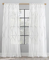 Azlan Geometric Embroidery Sheer Rod Pocket Curtain Panel