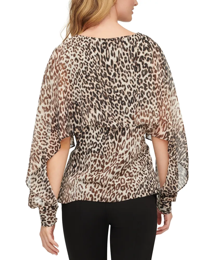 Dkny Women's Leopard-Print Cape-Sleeve Blouse