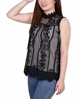 Ny Collection Mock-Neck Lace Top