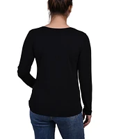 Women's Studded Color Blocked Split Neck Top