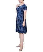 Ny Collection Women's Short Sleeve Jacquard Knit Seamed Dress