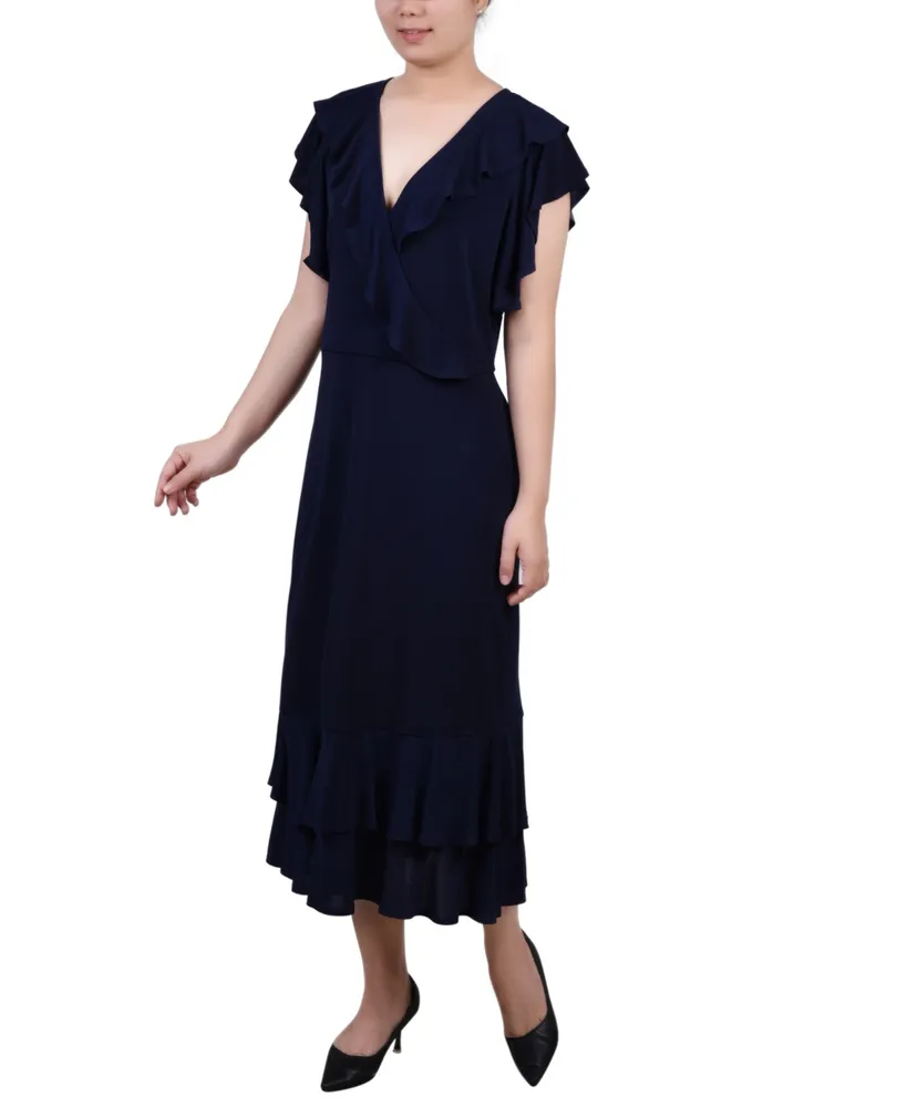 Women's Short Flutter Sleeve Ruffle Neck Dress