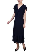 Women's Short Flutter Sleeve Ruffle Neck Dress