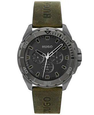 Hugo Men's Fresh Green Genuine Leather Strap Watch, 44mm
