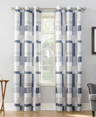 No. 918 Blockade Geometric Blocks Semi-Sheer Grommet Curtain Panel