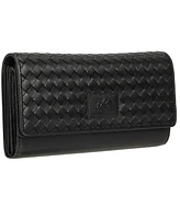 Mancini Women's Basket Weave Collection Rfid Secure Quadruple Fold Wallet