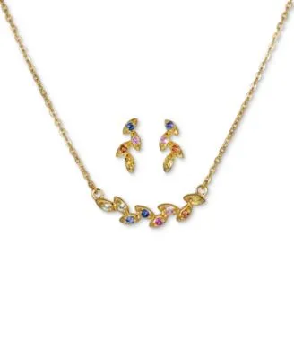 Multi Sapphire Leaf Jewelry Collection In 14k Gold Plated Sterling Silver