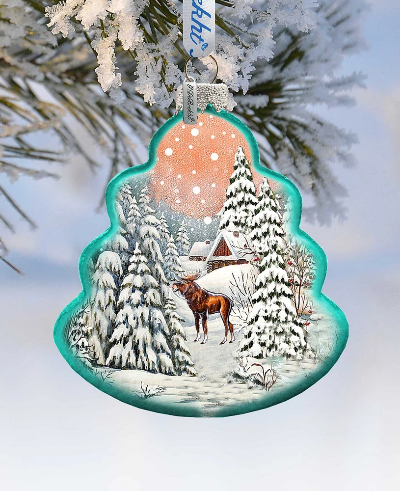 G.DeBrekht Winter Village with Moose Tree Holiday Ornament