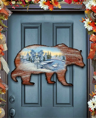 Designocracy Grizzly Bear Vintage-Like Wildlife Holiday Door Decor