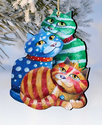 Designocracy Gift Wrapped Cat Holiday Ornaments, Set of 2