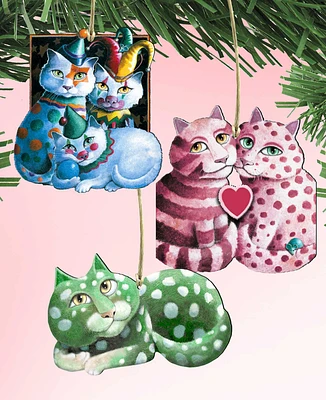 Designocracy Whimsical Cats Holiday Ornaments, Set of 3