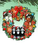 Designocracy Christmas Friends Kitty Wreath Holiday Ornaments, Set of 2