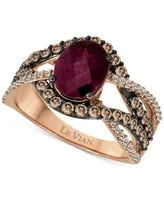 Le Vian Raspberry Rhodolite (1-3/4 ct. t.w.) & Diamond (7/8 ct. t.w.) Swirl Ring in 14k Rose Gold