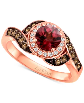 Le Vian Raspberry Rhodolite (1 ct. t.w.) & Diamond (1/3 ct. t.w.) Halo Swirl Ring in 14k Rose Gold