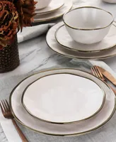 Elama Textured, Uneven Dimpled Design Ricardo 16 Piece Stoneware Dinnerware Set, Service for 4 - Matte White with Gold