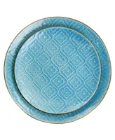 Elama Ogee Pattern Miranda Embossed 16 Piece Stoneware Dinnerware Set, Service for 4
