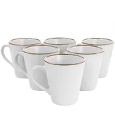 Elama Gold-Tone Trim Alejandro 6 Piece Stoneware Mug Set, Service for 6 - Matte White with Gold