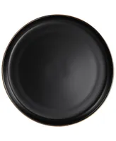 Elama Flat, Raised Rim, Gold-Tone Trim Mateo 6 Piece Stoneware Dinner Plate Set, Service for 6