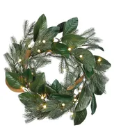 National Tree Company 24" Magnolia Mix Pine Wreath with Led Lights