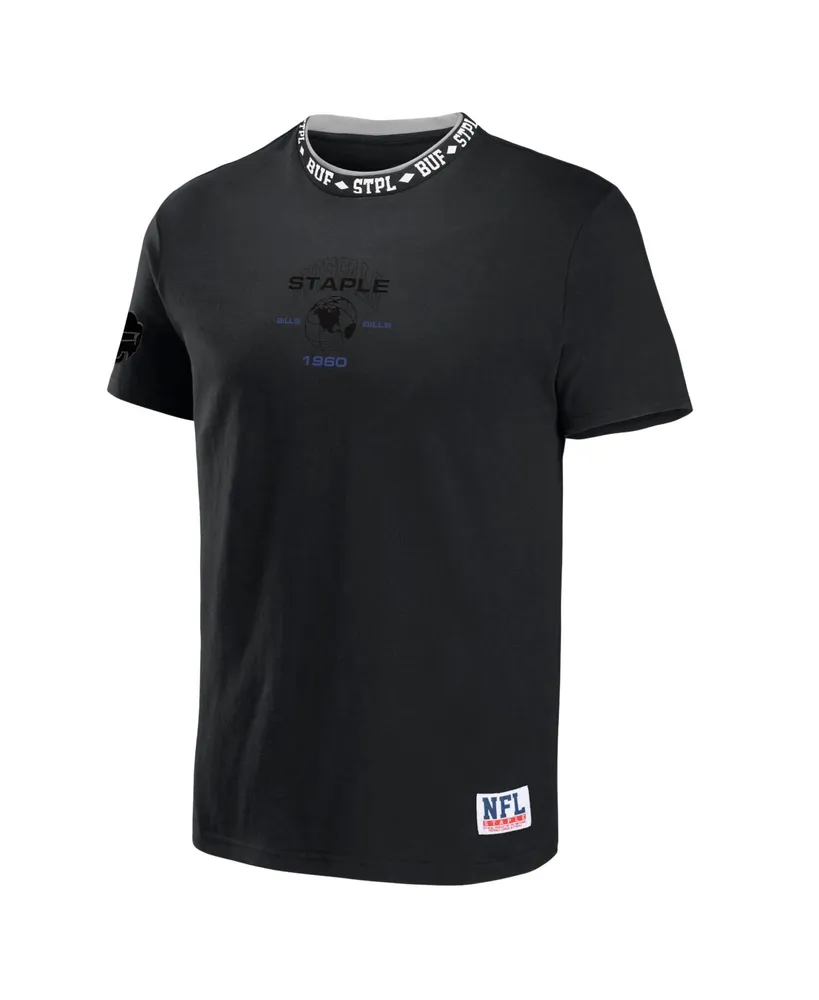 Men's Nfl X Staple Black Buffalo Bills Embroidered Fundementals Globe Short Sleeve T-shirt