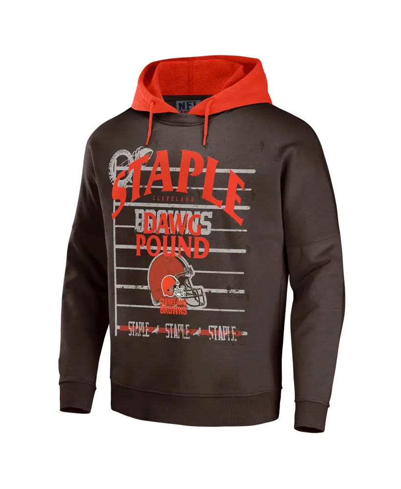 Men's Nfl X Staple Brown Cleveland Browns Oversized Gridiron Vintage-Like Wash Pullover Hoodie